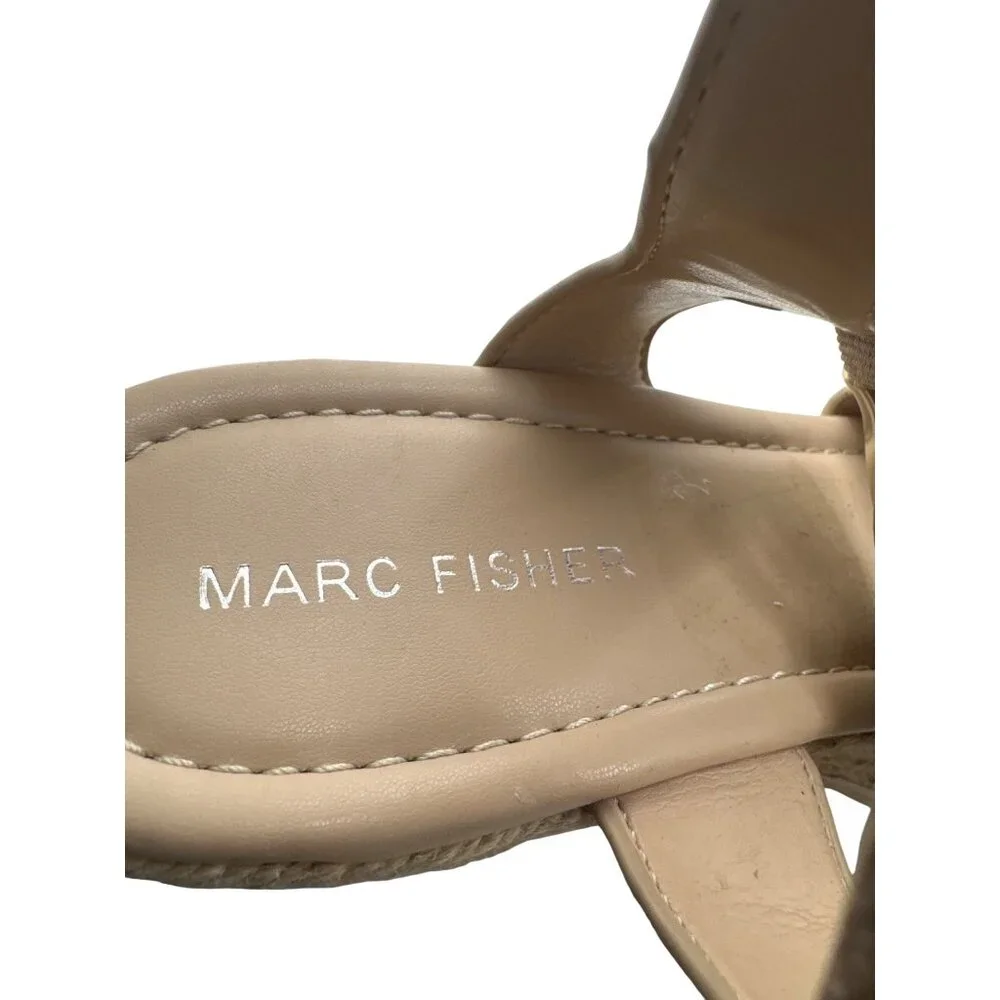 Marc Fisher Beige Suede Espadrille Wedge Sandals Ankle Strap Size 9.5 M Vacation